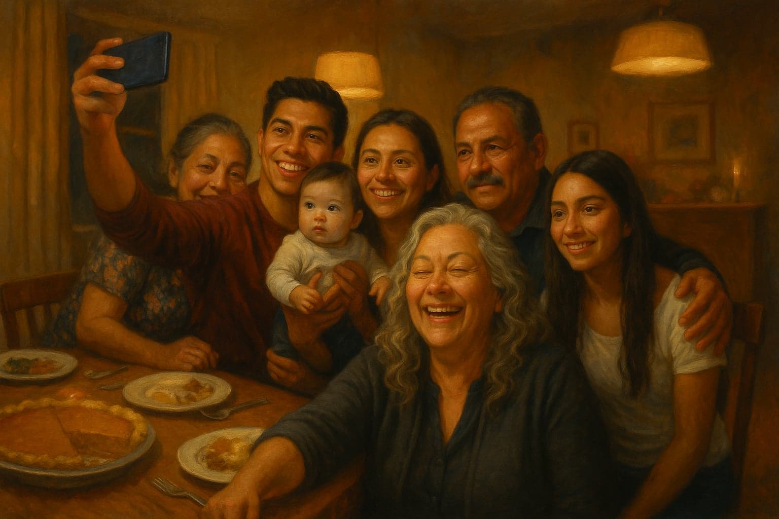 The same photograph painted as Table, Lit by Phones