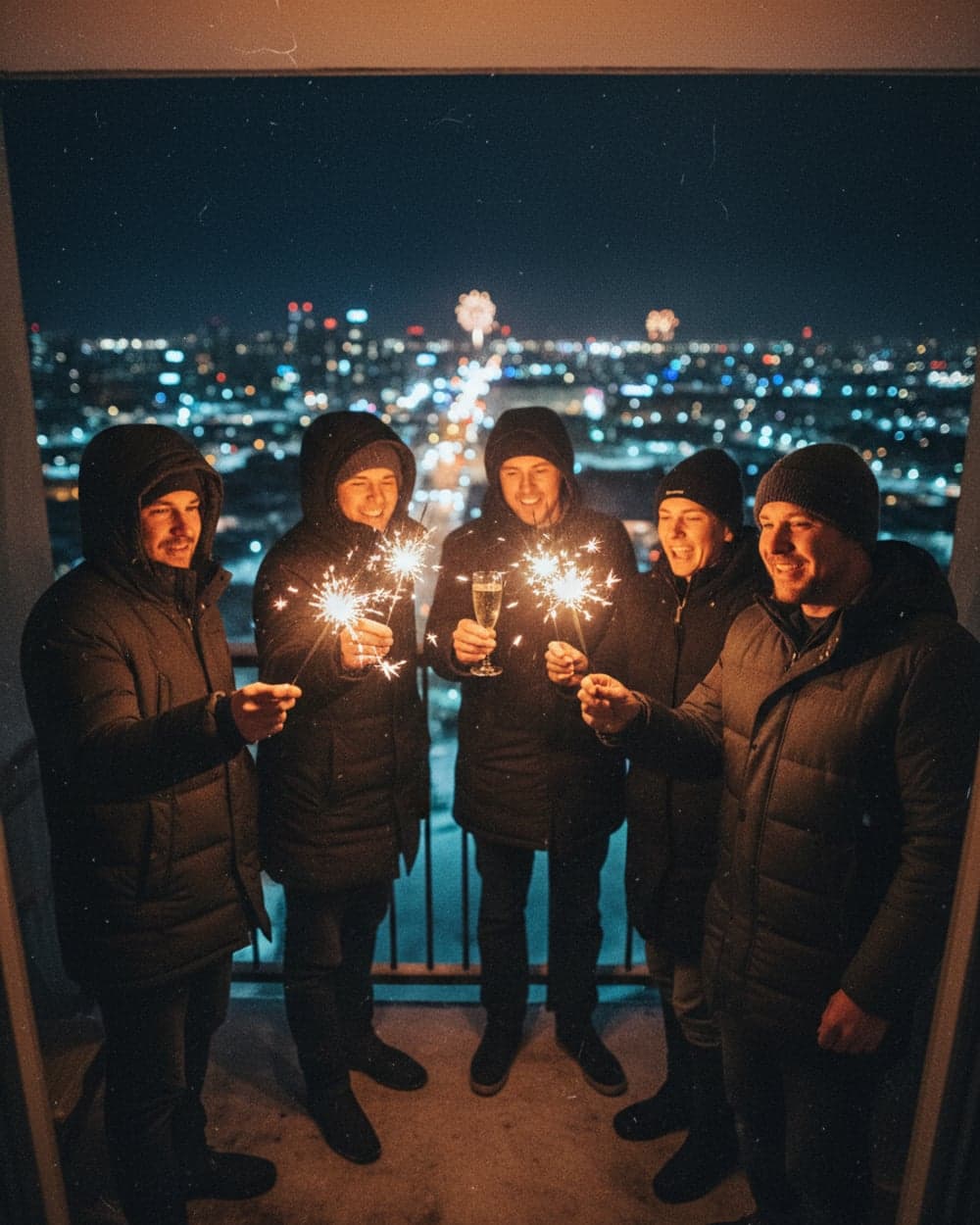 Five coats, one balcony, midnight — the photograph as it was sent in