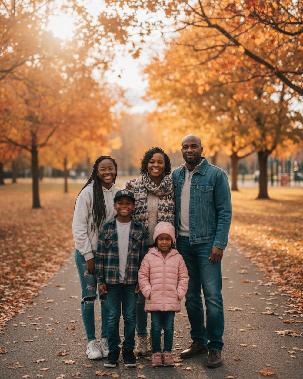 A family of five, squinting — the photograph as it was sent in