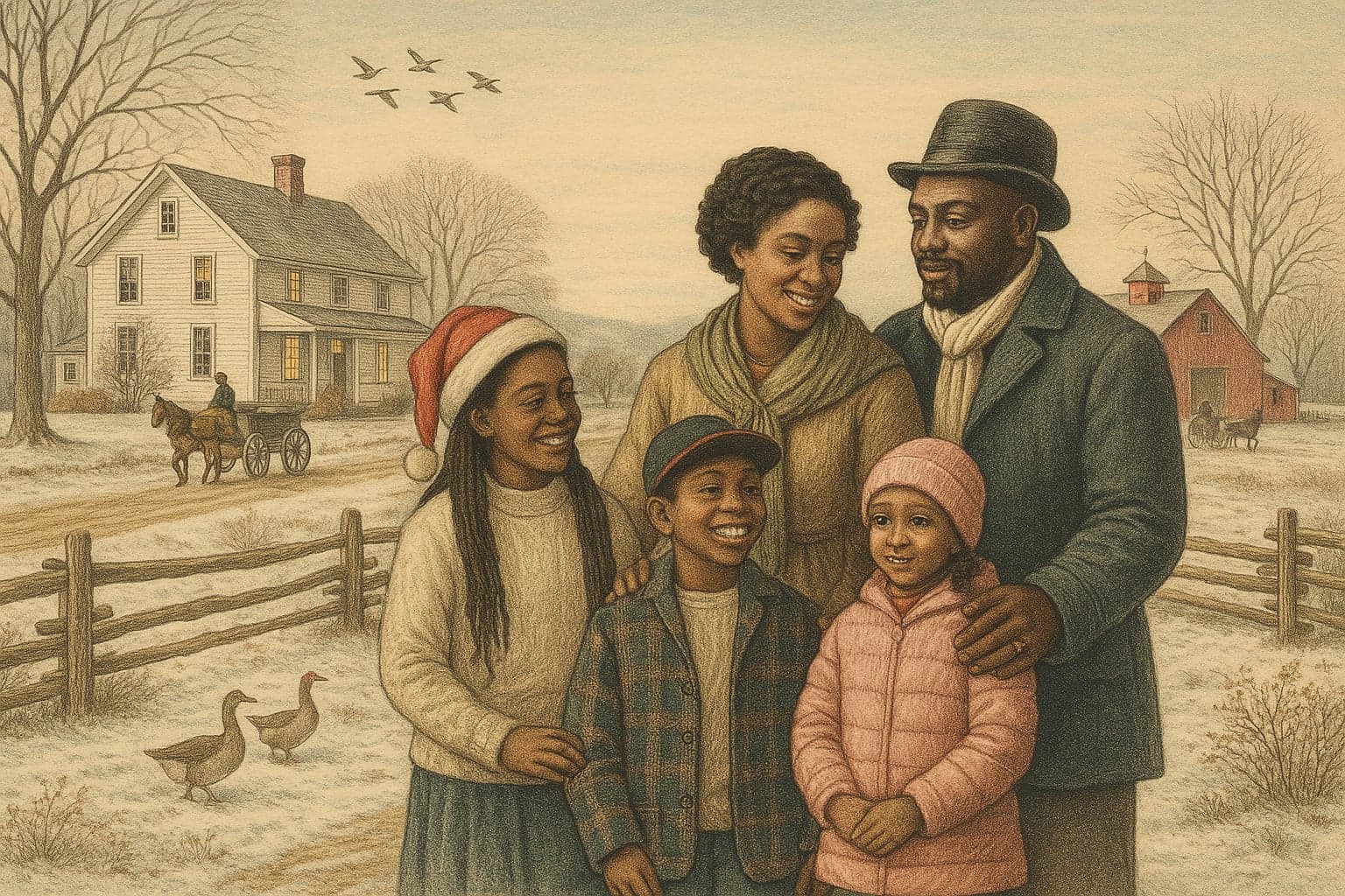 The same photograph painted as Currier & Ives Homestead