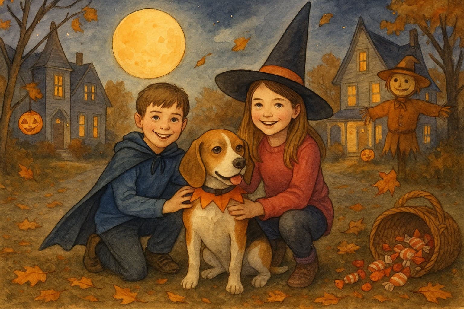 The same photograph painted as Trick-or-Treat Illustration