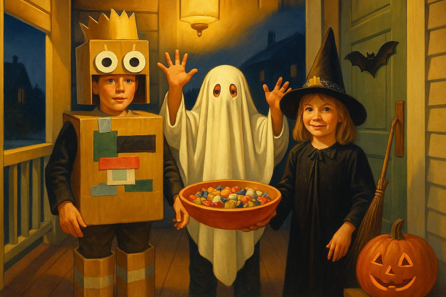 The same photograph painted as Porch-Light Family Portrait
