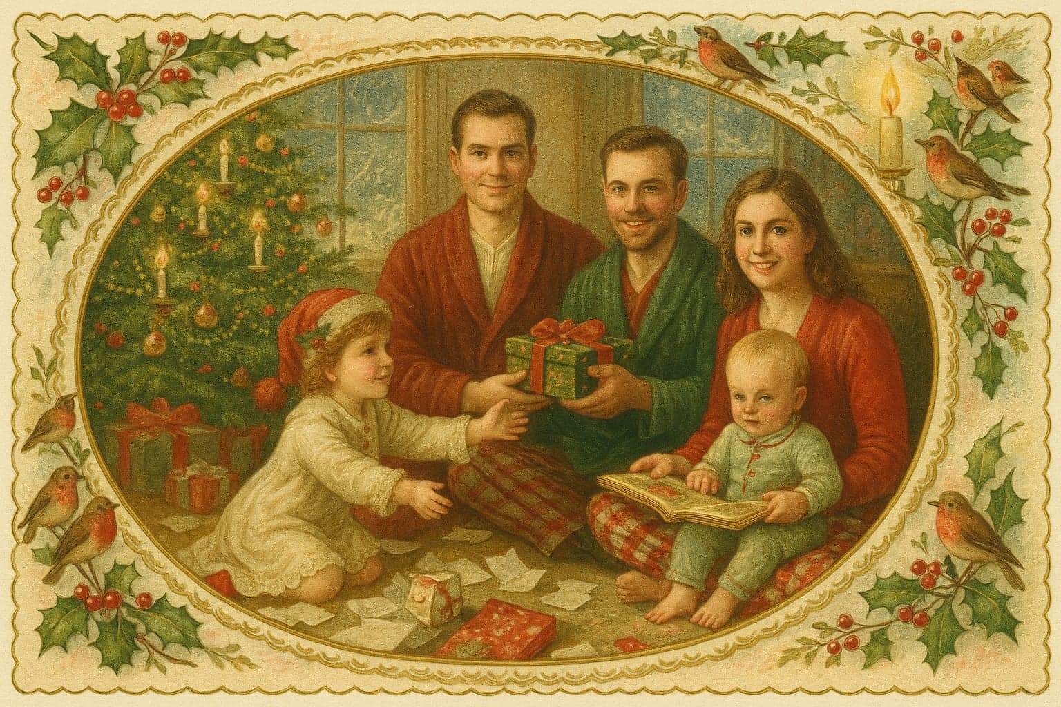 The same photograph painted as Victorian Christmas Card