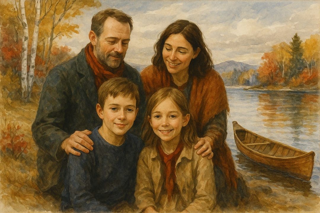 Homer Autumn Watercolour — Winslow Homer transparent washes — Adirondack lake, guide boat, red leaves.