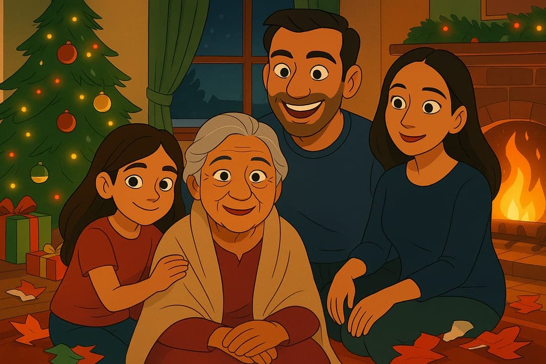 Animated Holiday Special — A frame from a modern animated Christmas special — clean line, warm lit volumes.