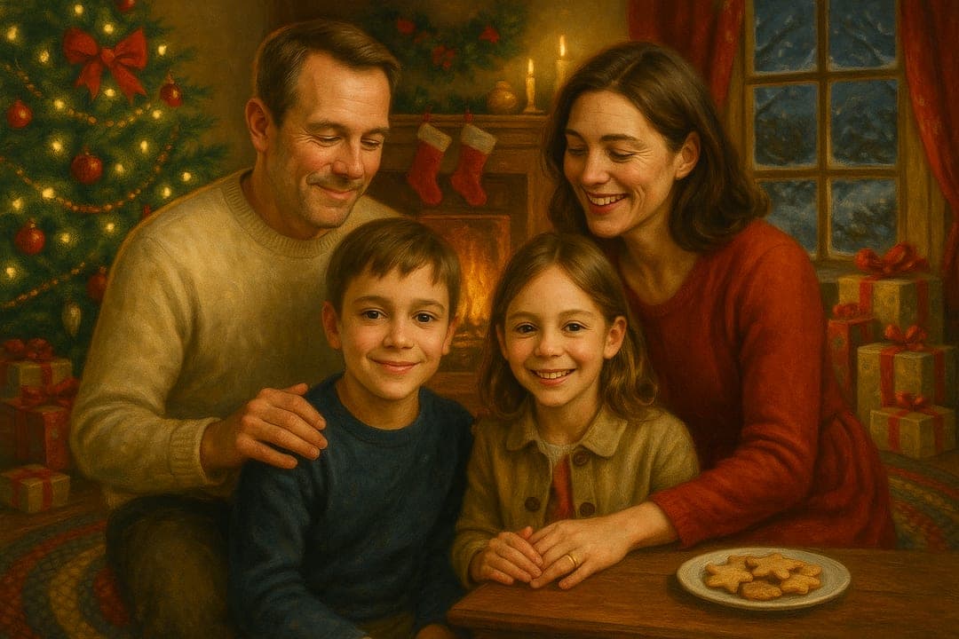 Magazine-Cover Christmas — The 1940s magazine-cover tradition — a tree, a fireside, a story.